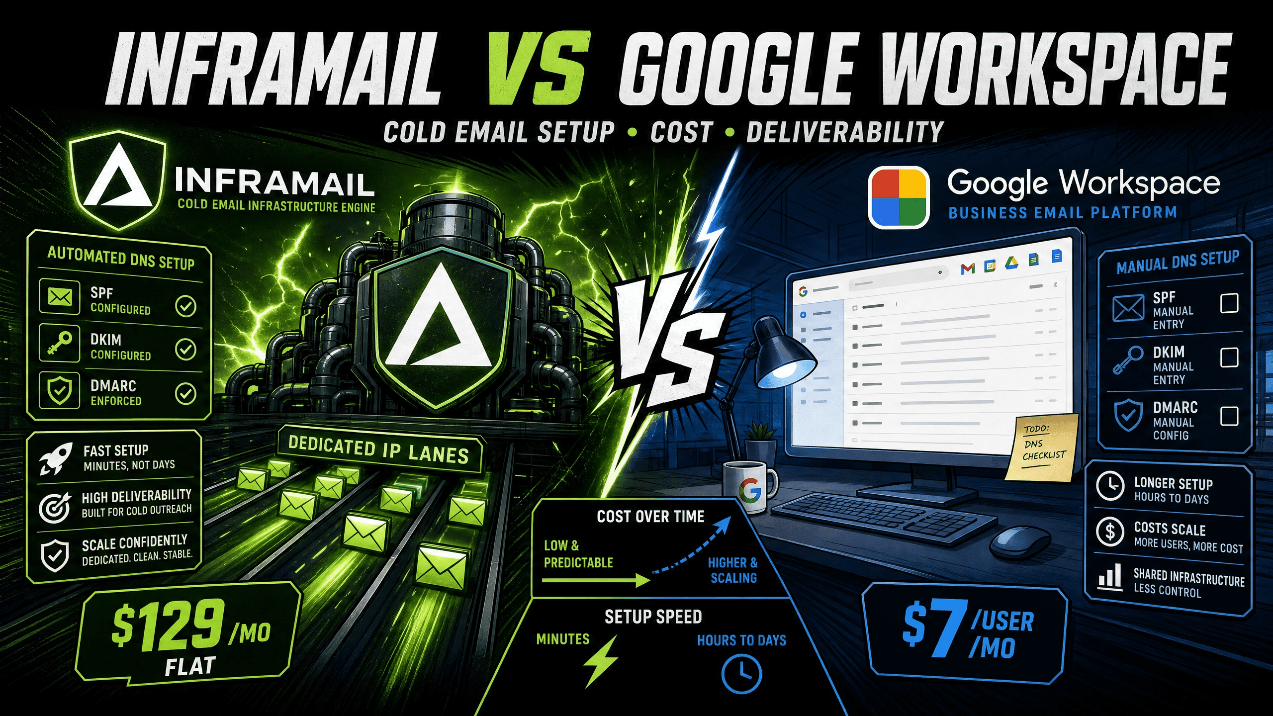 Inframail vs Google Workspace for Cold Email Setup: Time, Cost, and Deliverability Comparison