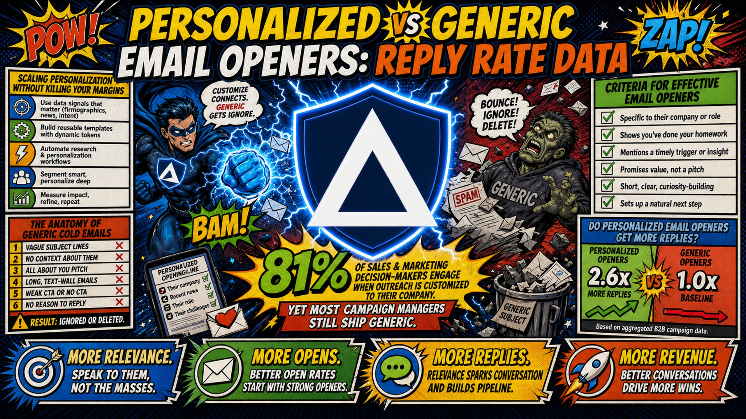 Personalized vs generic email openers: reply rate data
